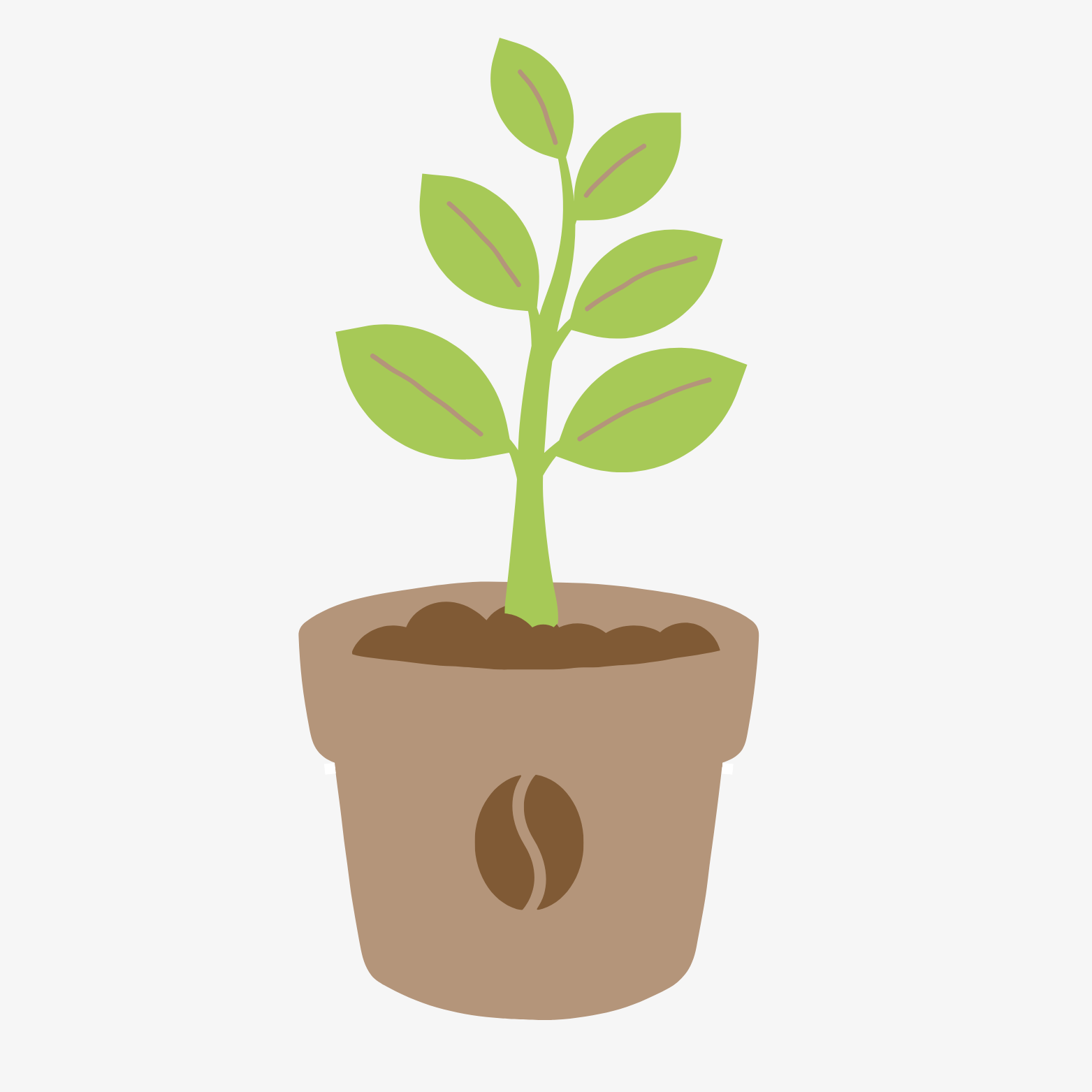 Icon of a green plant growing in a coffee cup, representing composting used coffee grounds.