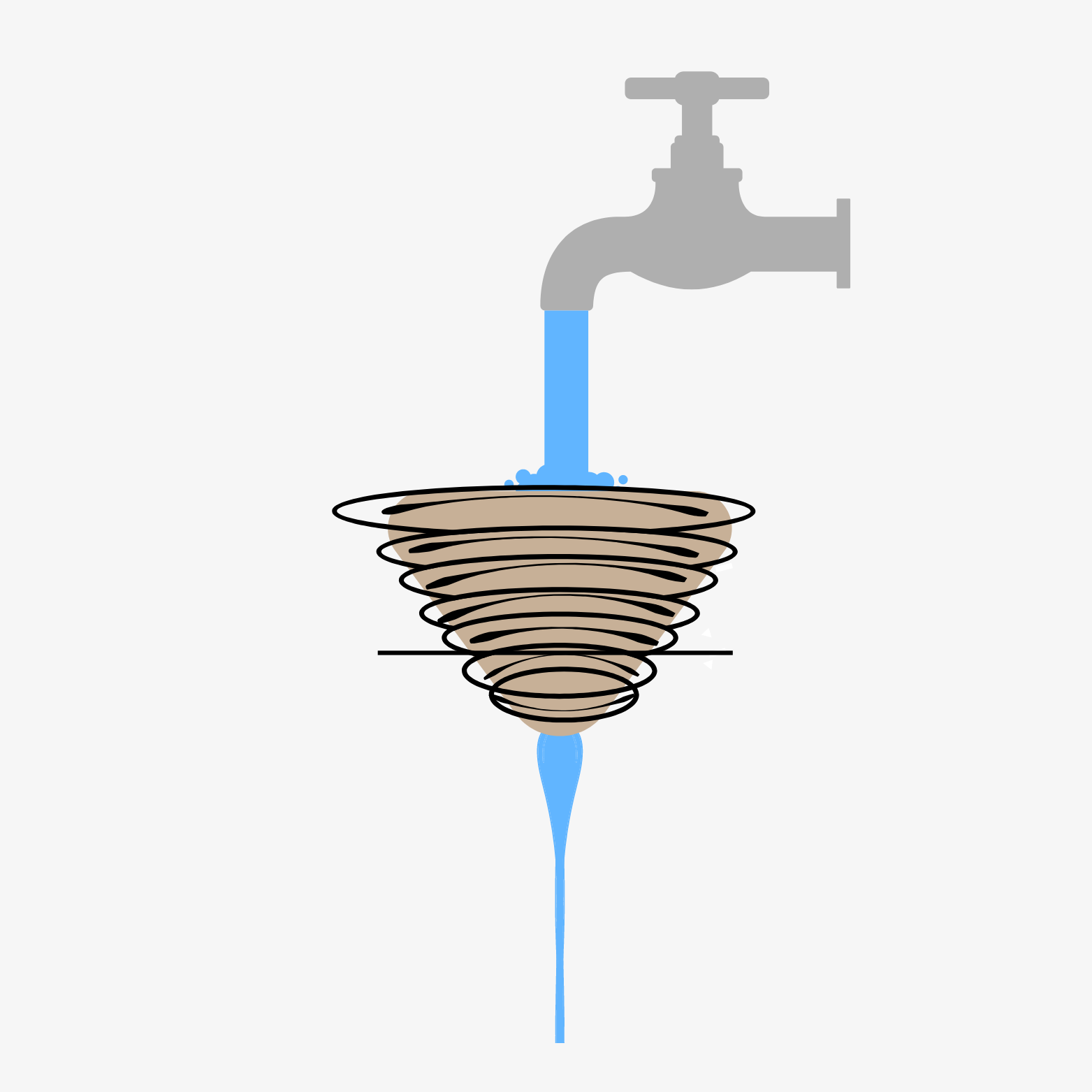 Water pouring from a faucet over the ACE Brewer cotton filter, showing rinsing after use.