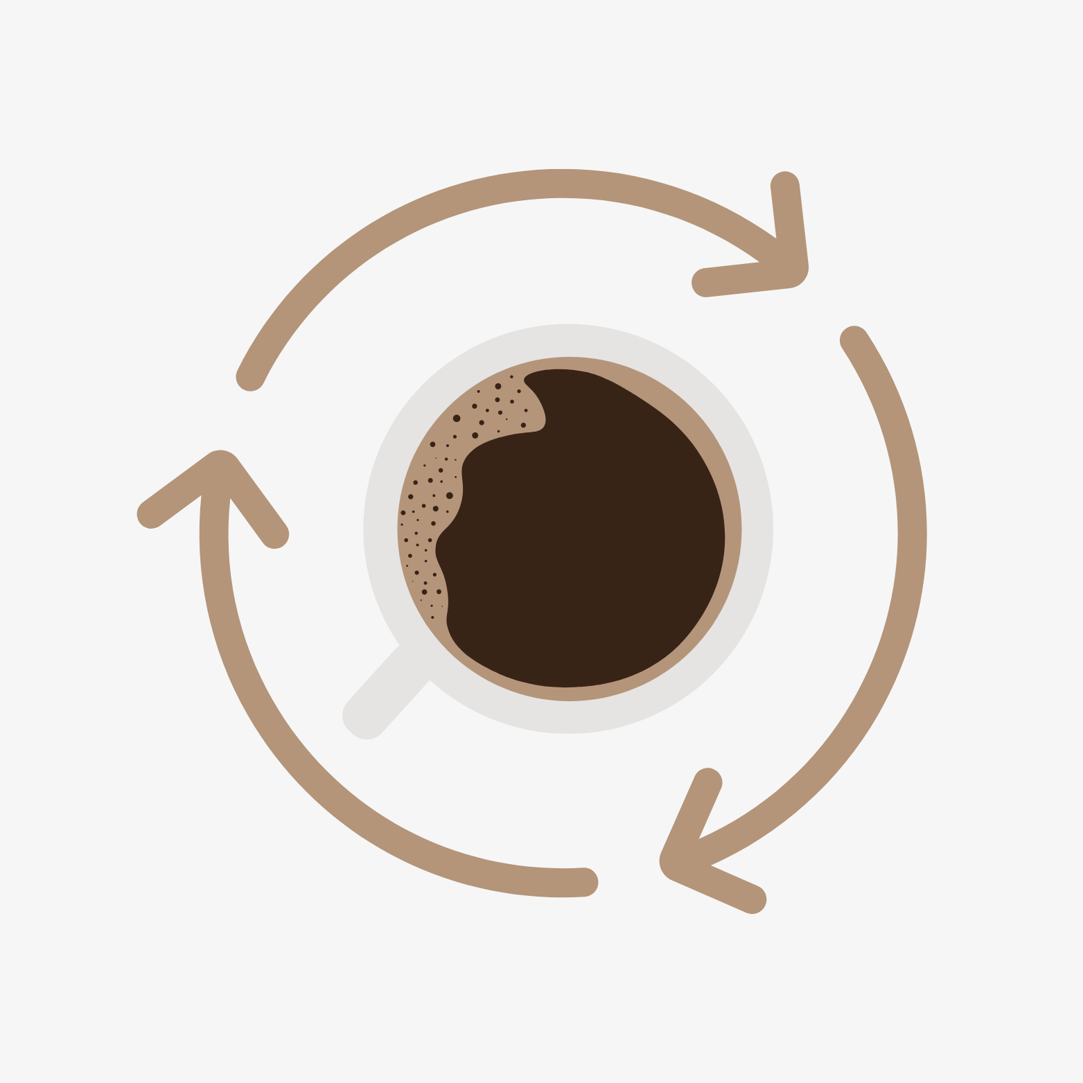 Top-down view of a coffee cup surrounded by circular arrows, symbolizing reuse of the ACE Brewer filter.