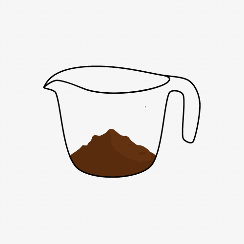 Illustration of a clear pitcher with ground coffee inside — the first step in the ACE Brewer method.