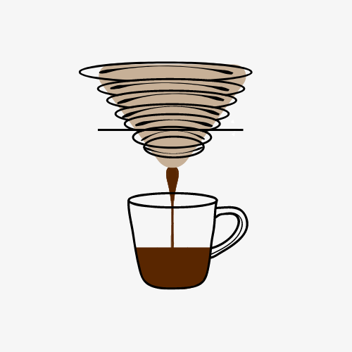 ACE Brewer filter shown in action — coffee draining into a cup through the cotton and steel filter.