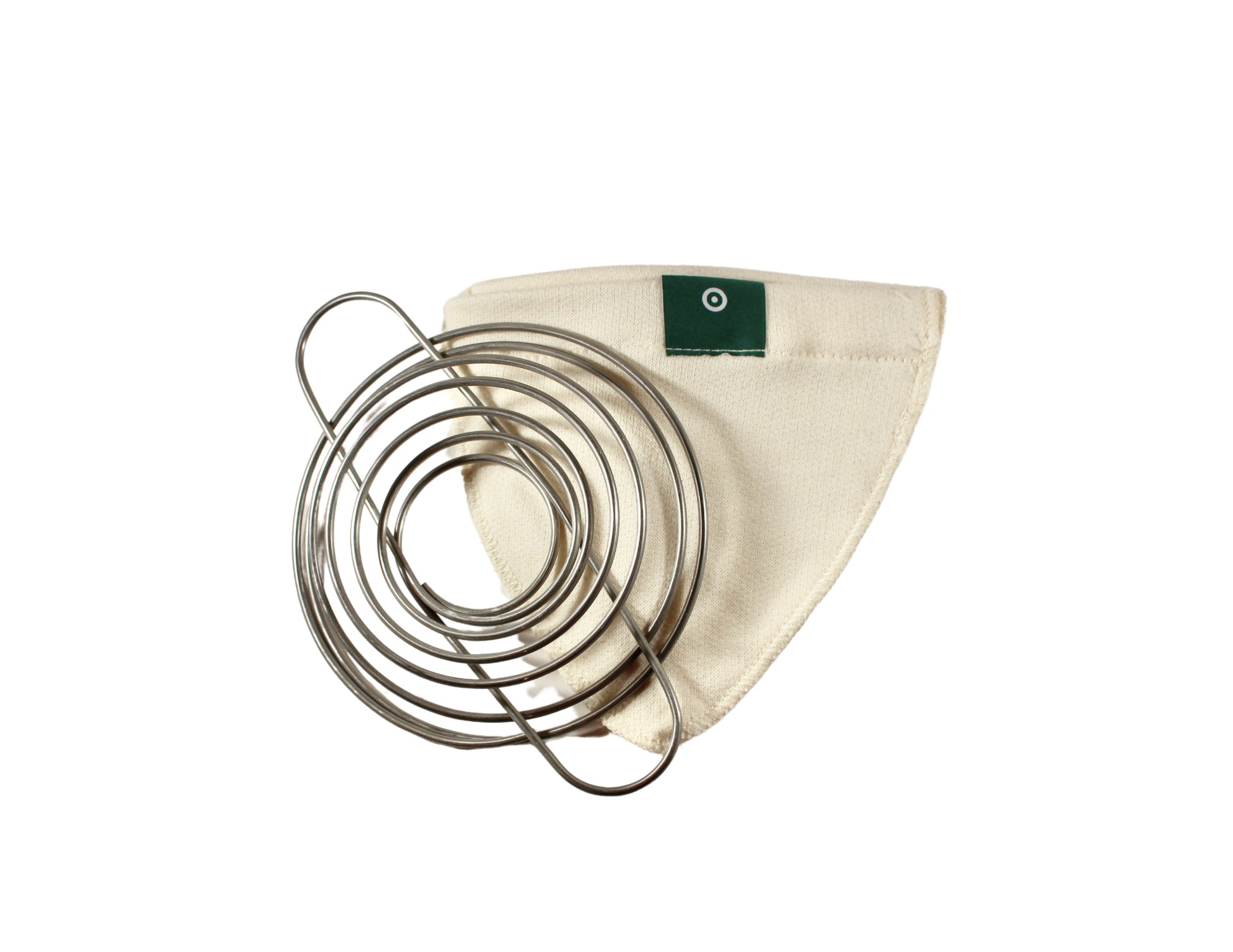 Organic cotton coffee filter and spiral spring frame shown separately
